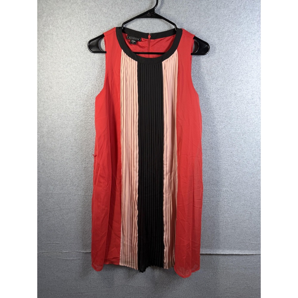 Metaphor Dress Womens 6 Red Colorblock Pleated Sleeveless Shift Chiffon Party